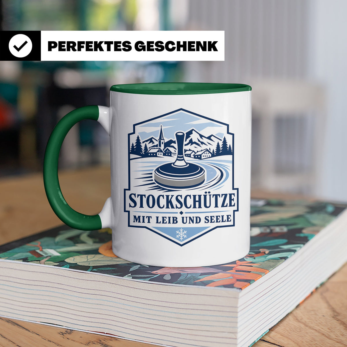 Eisstockschießen Tasse Stockschütze mit Leib und Seele - Ges – Grün [farbe:grün]