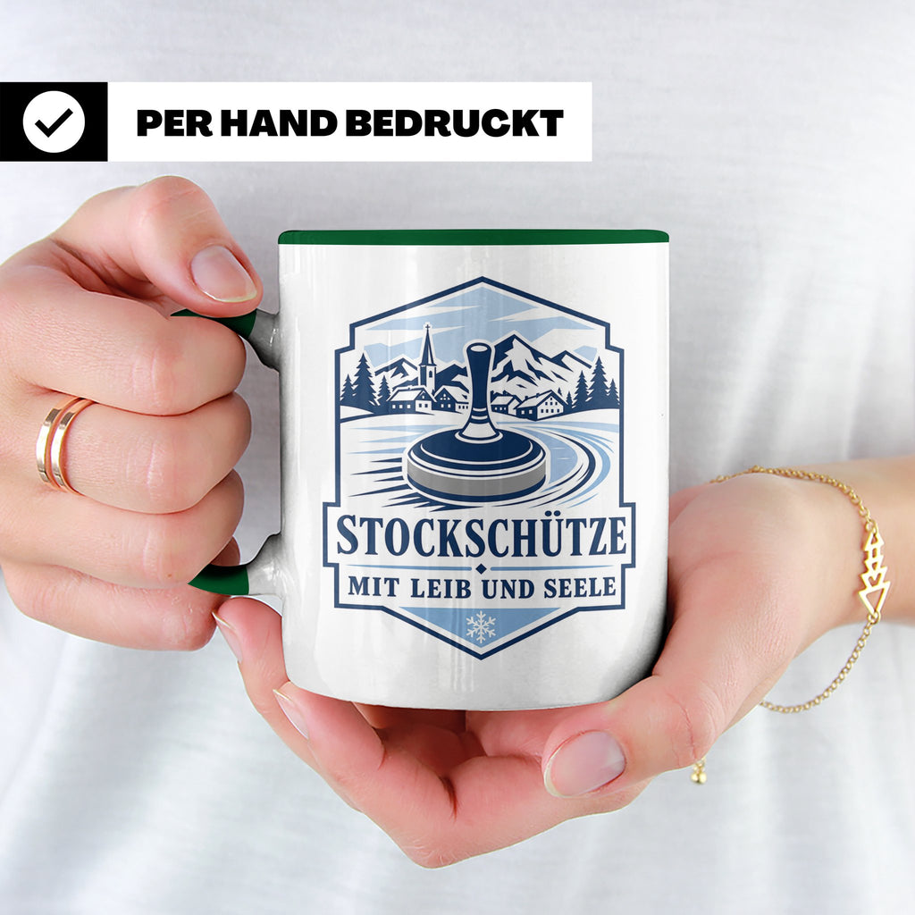 Eisstockschießen Tasse Stockschütze mit Leib und Seele - Ges – Grün [farbe:grün]