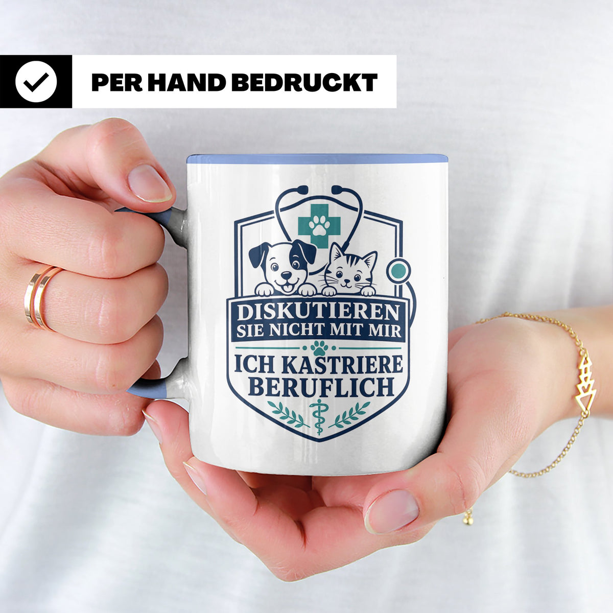 Tierarzt Tasse Diskutieren Sie nicht mit mir ich kastriere b – Blau [farbe:blau]