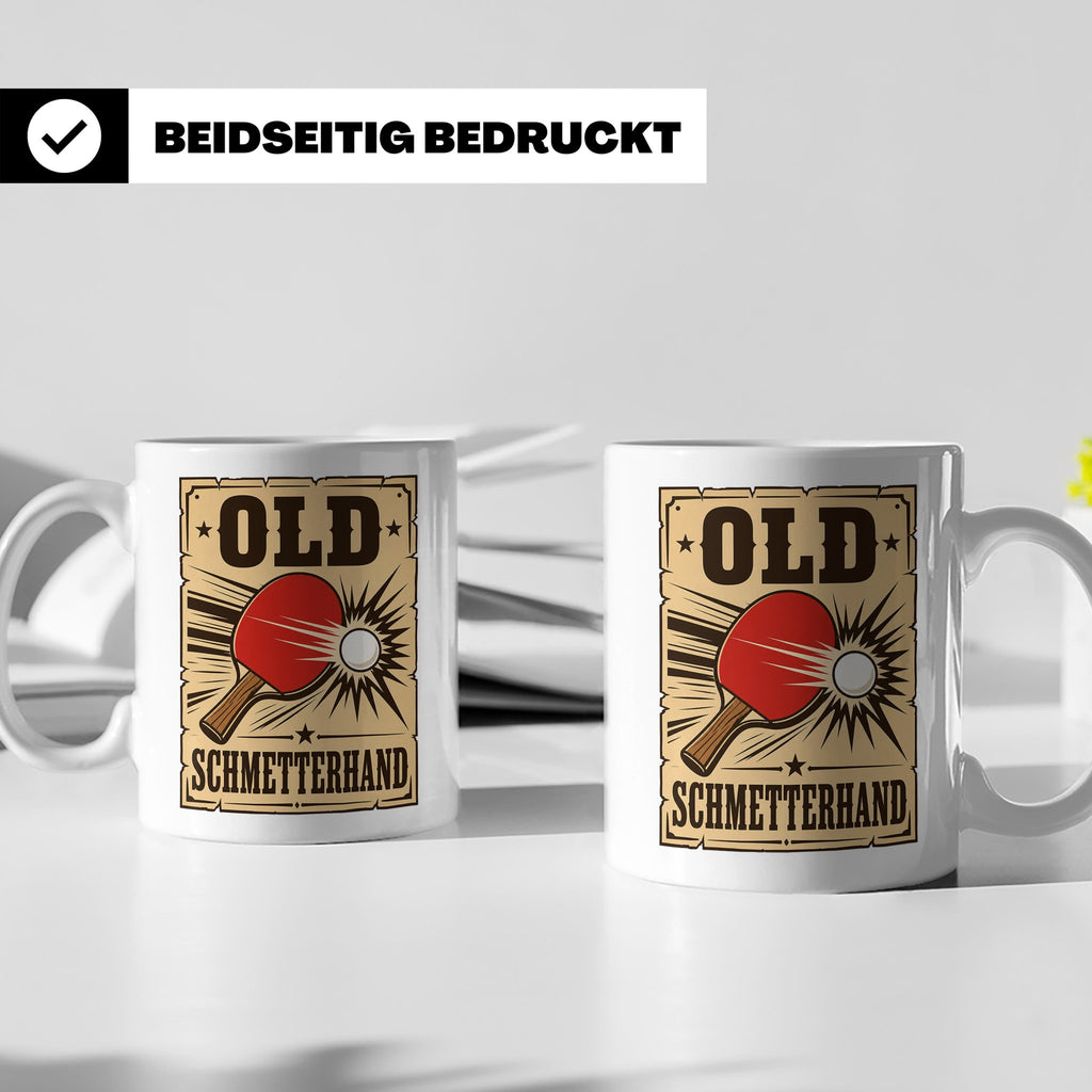 Tischtennis Tasse Old Schmetterhand - Lustiges Geschenk für  – Weiß [farbe:weiß]