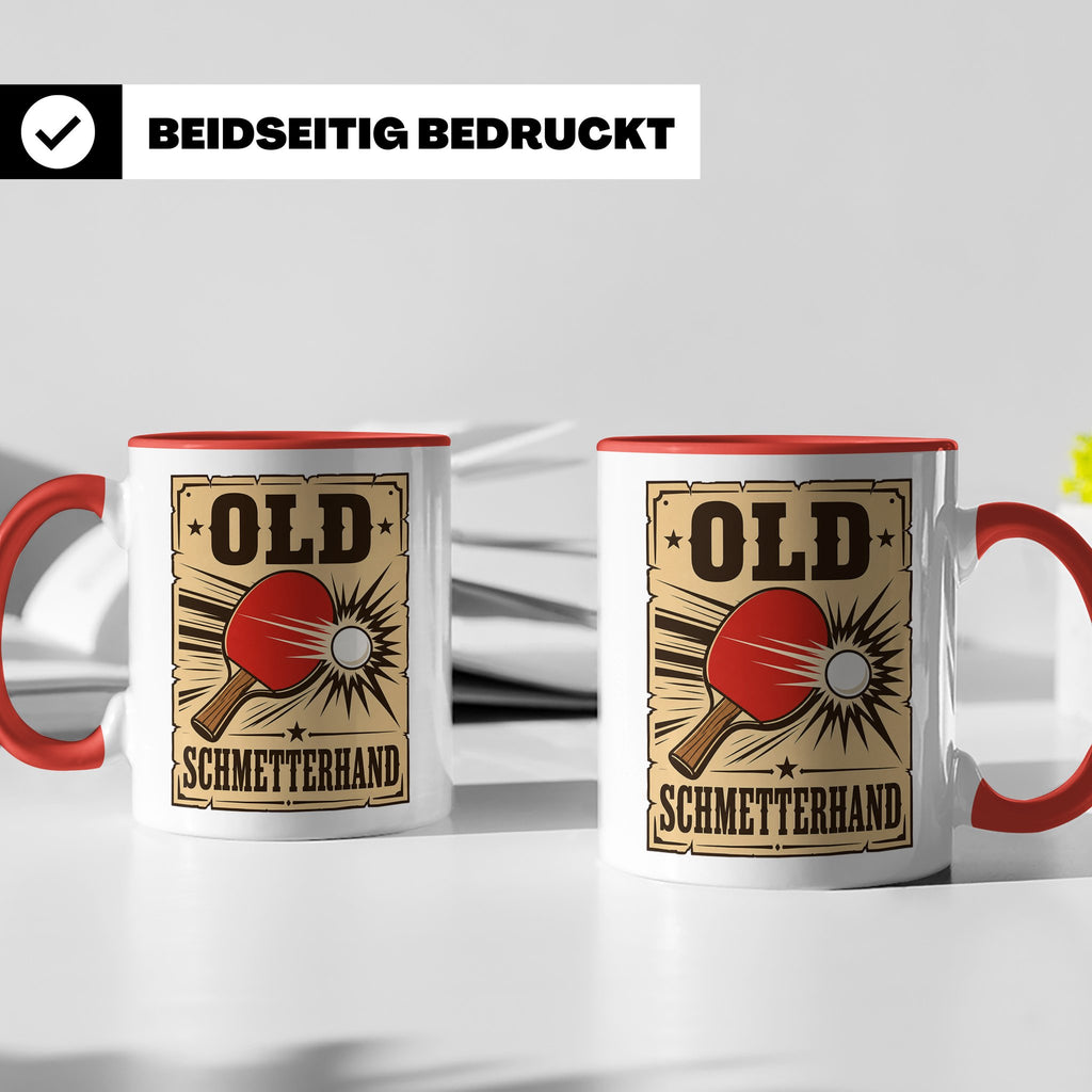 Tischtennis Tasse Old Schmetterhand - Lustiges Geschenk für  – Rot [farbe:rot]