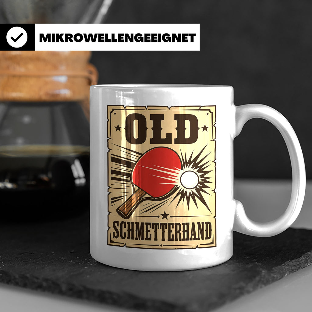 Tischtennis Tasse Old Schmetterhand - Lustiges Geschenk für  – Weiß [farbe:weiß]