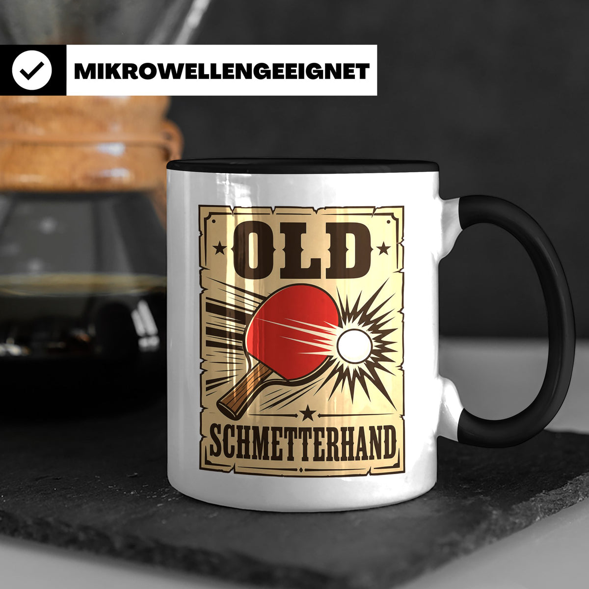 Tischtennis Tasse Old Schmetterhand - Lustiges Geschenk für  – Schwarz [farbe:schwarz]