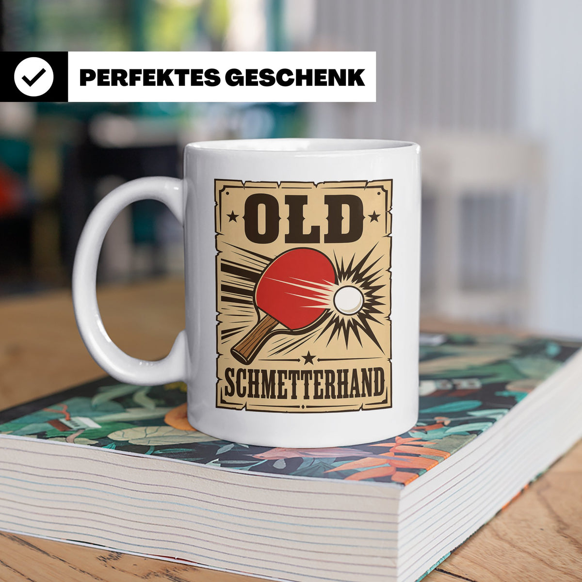 Tischtennis Tasse Old Schmetterhand - Lustiges Geschenk für  – Weiß [farbe:weiß]