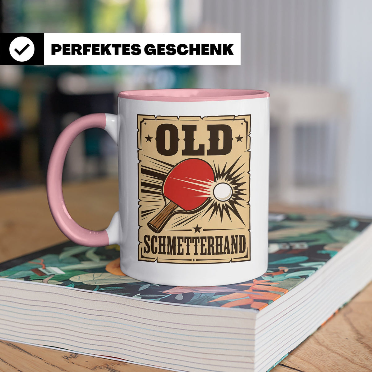 Tischtennis Tasse Old Schmetterhand - Lustiges Geschenk für  – Rosa [farbe:rosa]