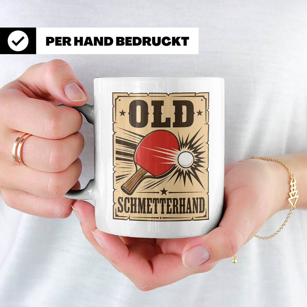 Tischtennis Tasse Old Schmetterhand - Lustiges Geschenk für  – Weiß [farbe:weiß]