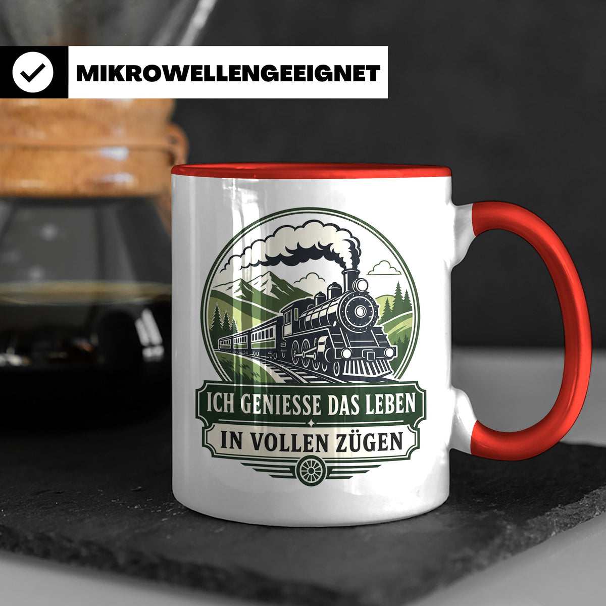 Eisenbahn Tasse Ich genieße das Leben in vollen Zügen - Gesc – Rot [farbe:rot]
