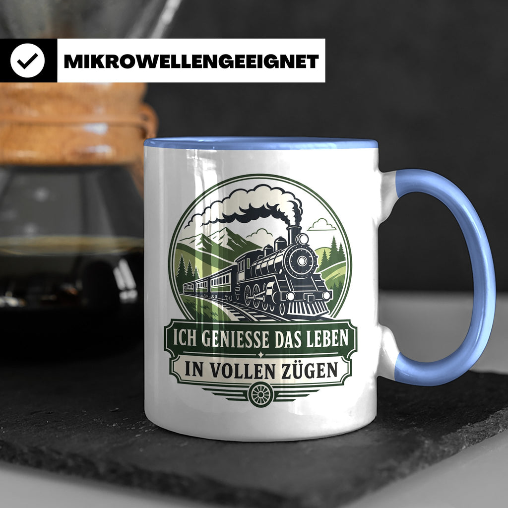 Eisenbahn Tasse Ich genieße das Leben in vollen Zügen - Gesc – Blau [farbe:blau]