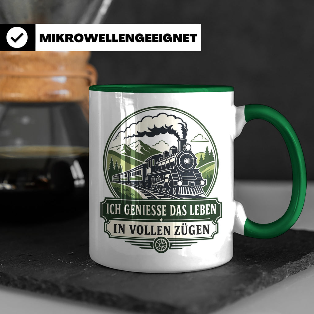 Eisenbahn Tasse Ich genieße das Leben in vollen Zügen - Gesc – Grün [farbe:grün]
