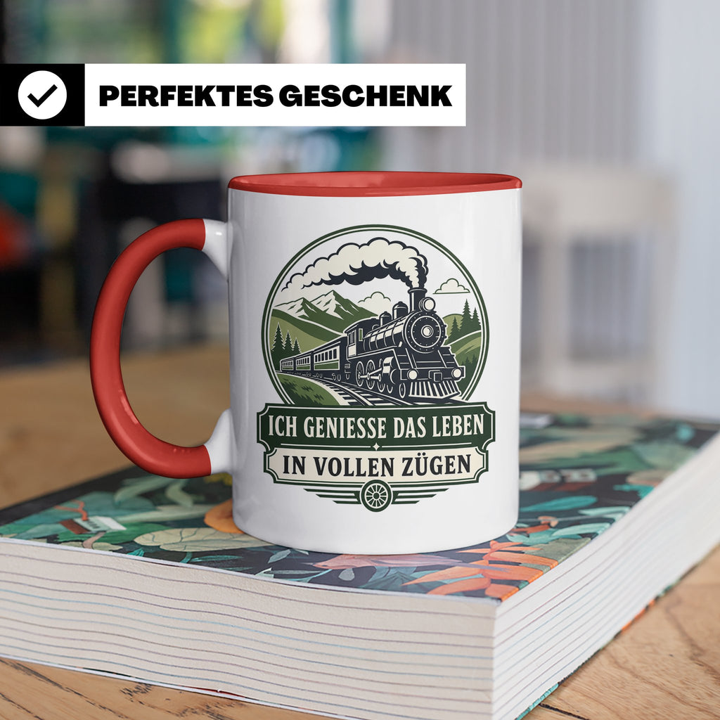 Eisenbahn Tasse Ich genieße das Leben in vollen Zügen - Gesc – Rot [farbe:rot]
