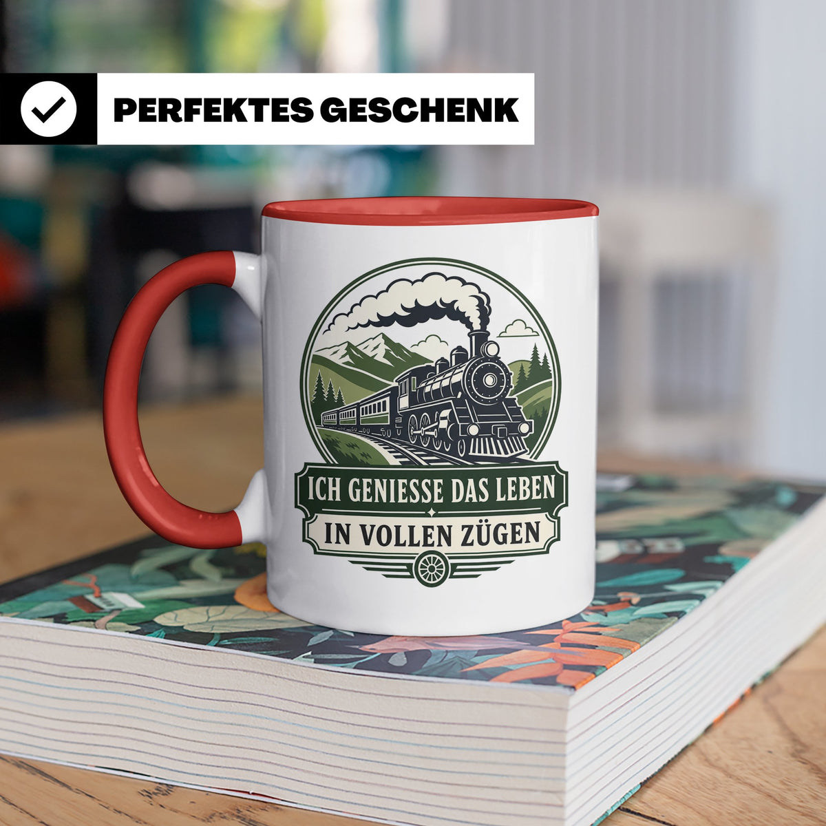 Eisenbahn Tasse Ich genieße das Leben in vollen Zügen - Gesc – Rot [farbe:rot]