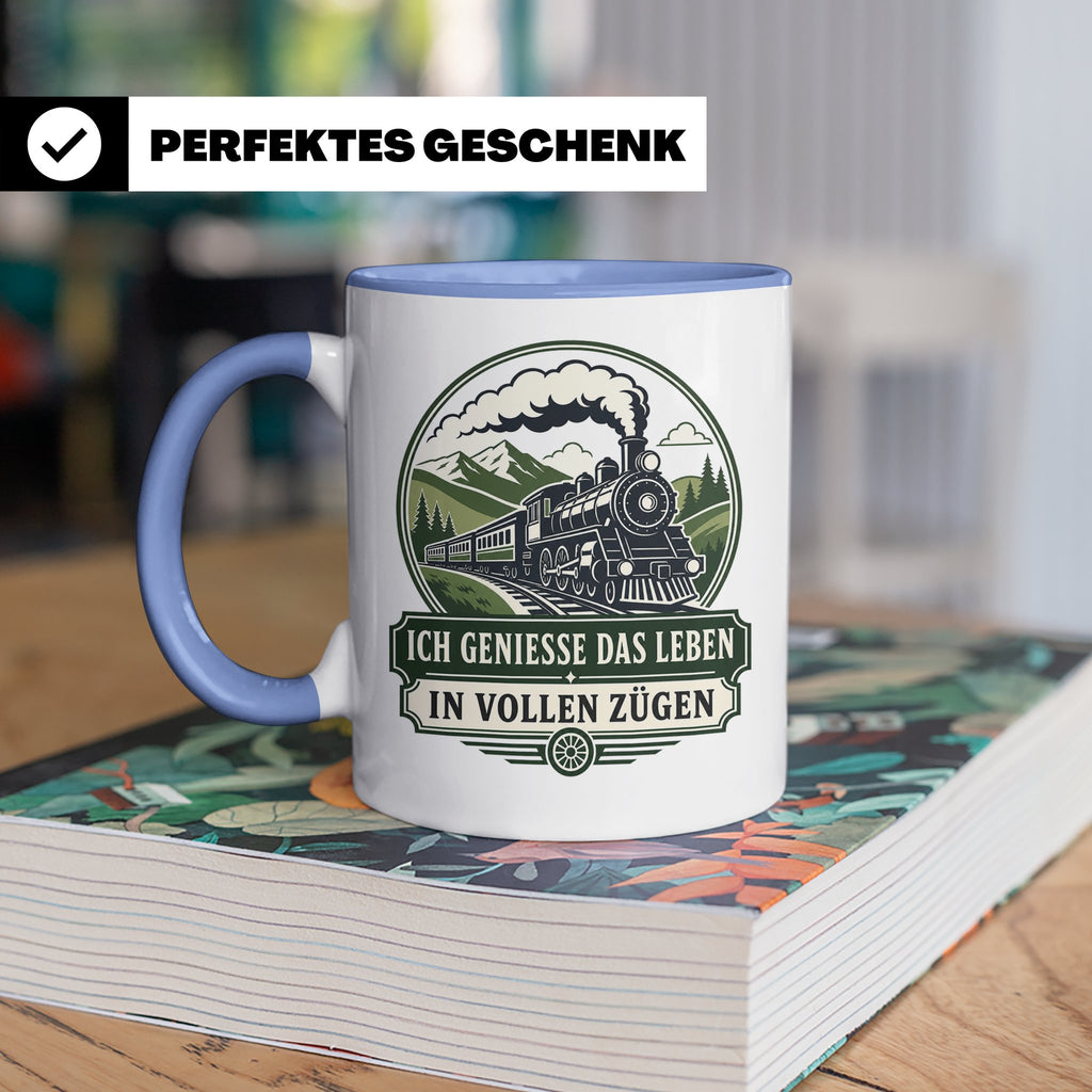 Eisenbahn Tasse Ich genieße das Leben in vollen Zügen - Gesc – Blau [farbe:blau]