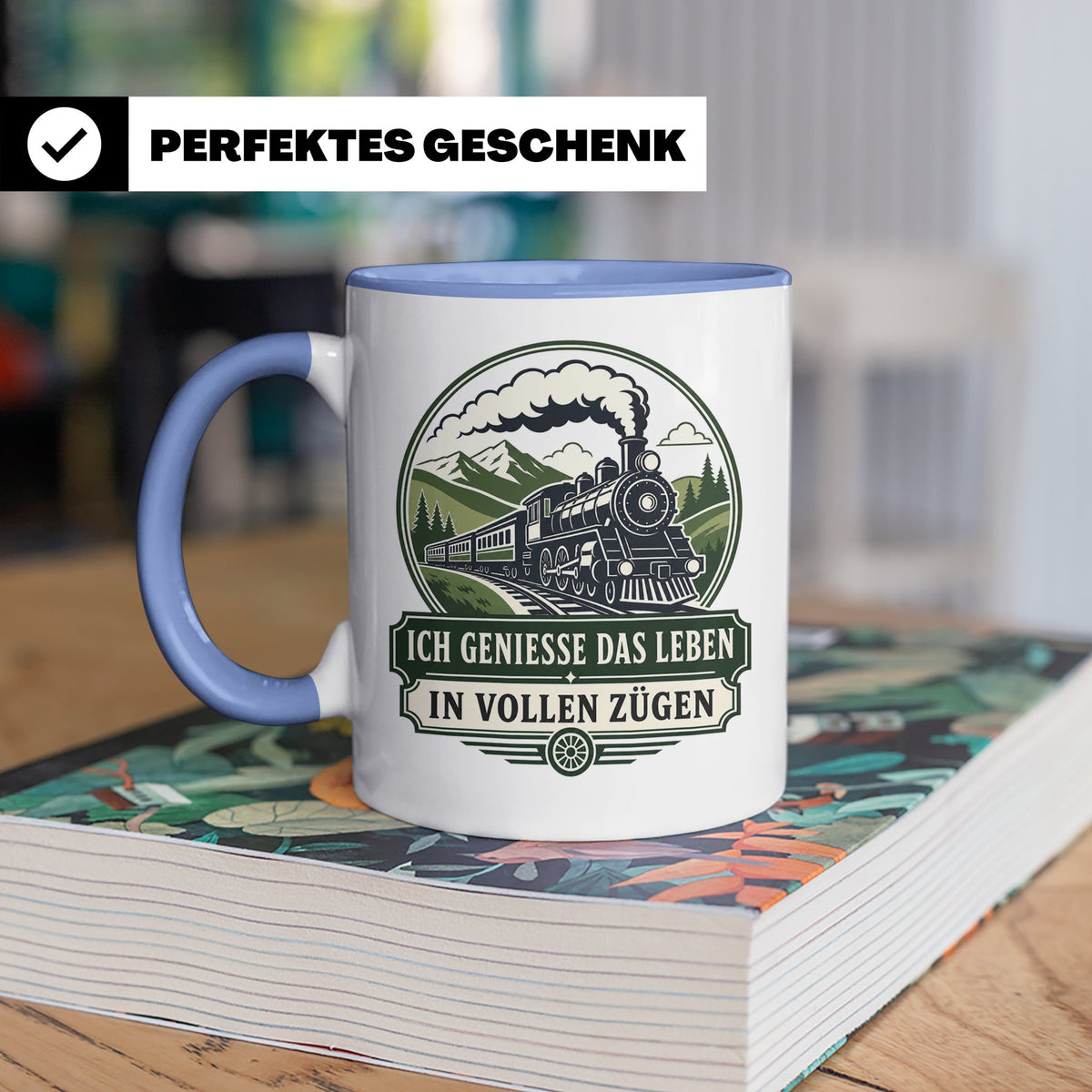 Eisenbahn Tasse Ich genieße das Leben in vollen Zügen - Gesc – Blau [farbe:blau]