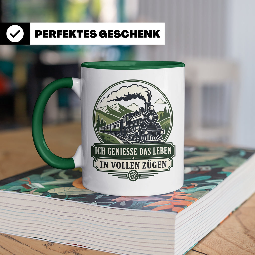 Eisenbahn Tasse Ich genieße das Leben in vollen Zügen - Gesc – Grün [farbe:grün]