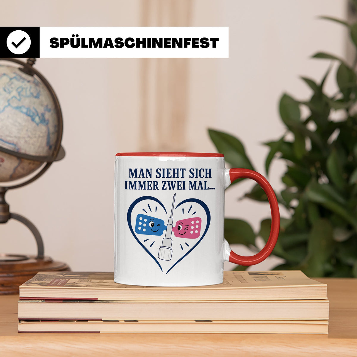 Pflege Tasse Man sieht sich immer zwei Mal - Lustiges Gesche – Rot [farbe:rot]