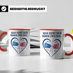 Pflege Tasse Man sieht sich immer zwei Mal - Lustiges Gesche – Rot [farbe:rot]