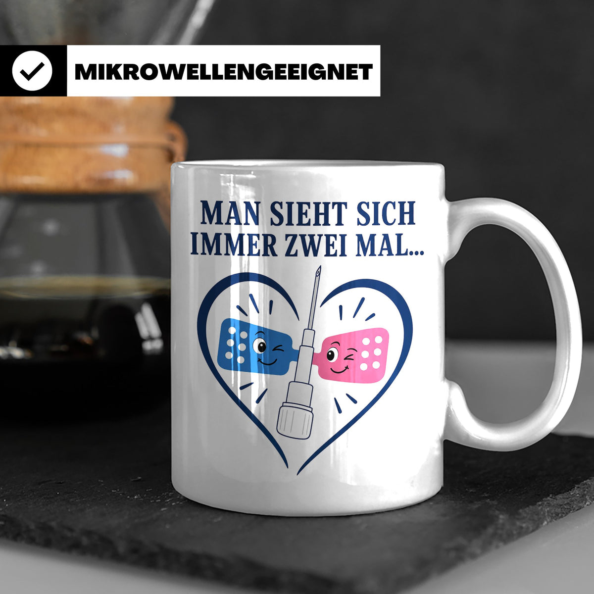 Pflege Tasse Man sieht sich immer zwei Mal - Lustiges Gesche – Weiß [farbe:weiß]