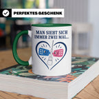 Pflege Tasse Man sieht sich immer zwei Mal - Lustiges Gesche – Grün [farbe:grün]