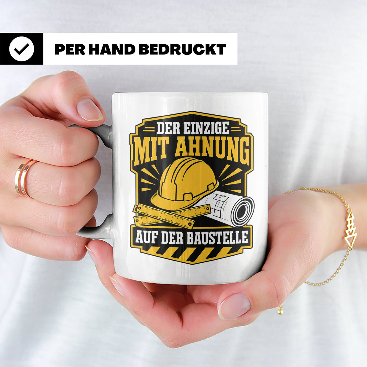 Baustelle Tasse Der Einzige mit Ahnung auf der Baustelle - L – Weiß [farbe:weiß]
