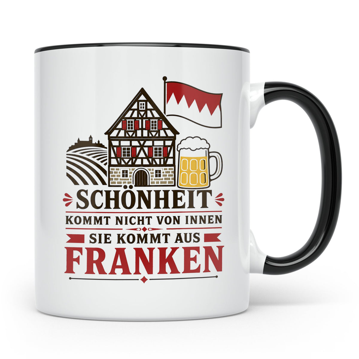 Franken Tasse Schönheit kommt nicht von innen sie kommt aus  – Schwarz [farbe:schwarz]