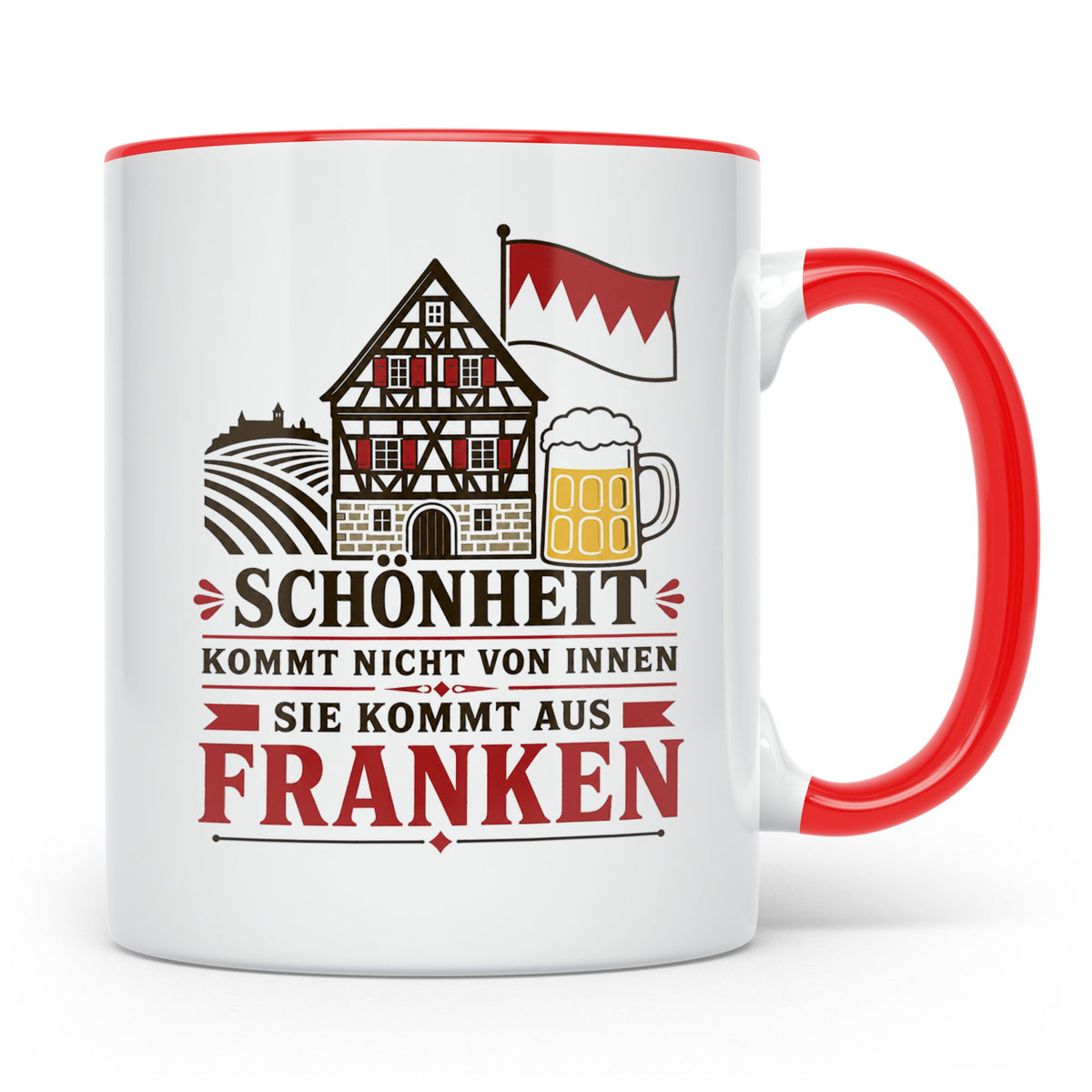 Franken Tasse Schönheit kommt nicht von innen sie kommt aus  – Rot [farbe:rot]