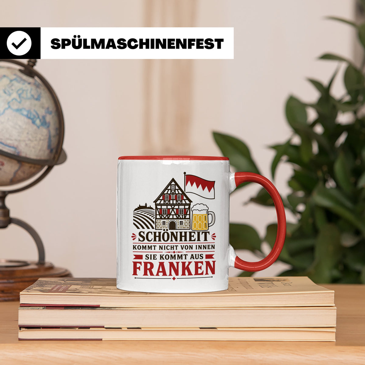 Franken Tasse Schönheit kommt nicht von innen sie kommt aus  – Rot [farbe:rot]