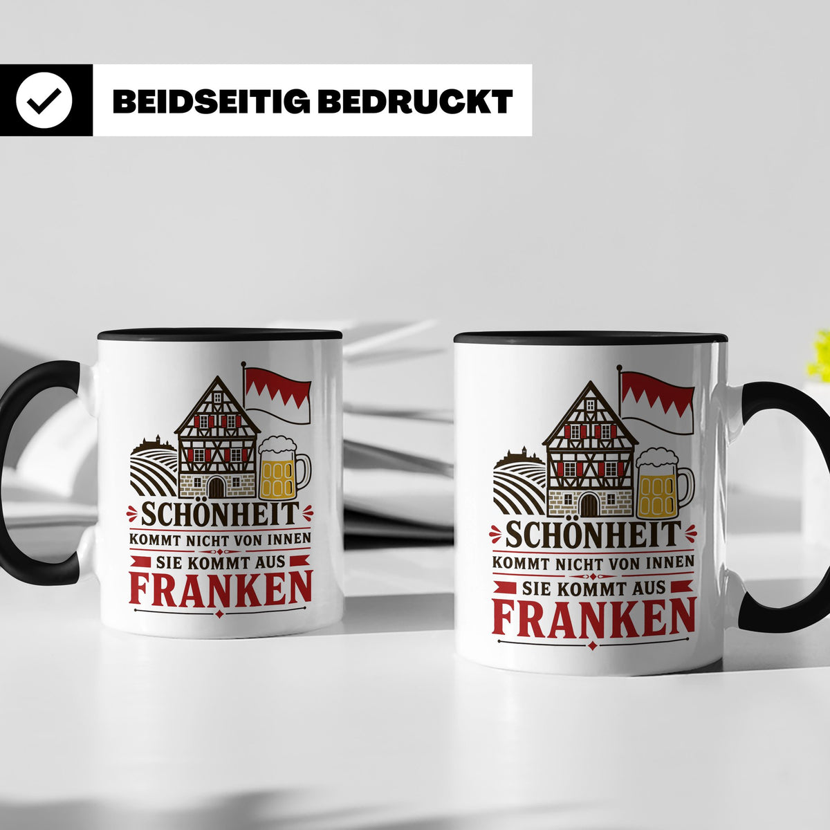 Franken Tasse Schönheit kommt nicht von innen sie kommt aus  – Schwarz [farbe:schwarz]