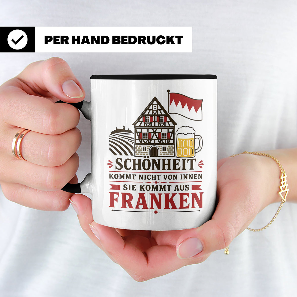 Franken Tasse Schönheit kommt nicht von innen sie kommt aus  – Schwarz [farbe:schwarz]