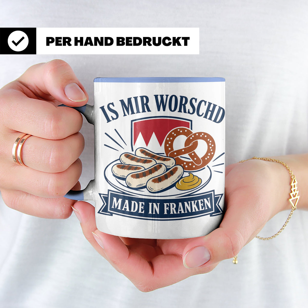 Franken Tasse Is mir worschd made in Franken - Fränkischer D – Blau [farbe:blau]