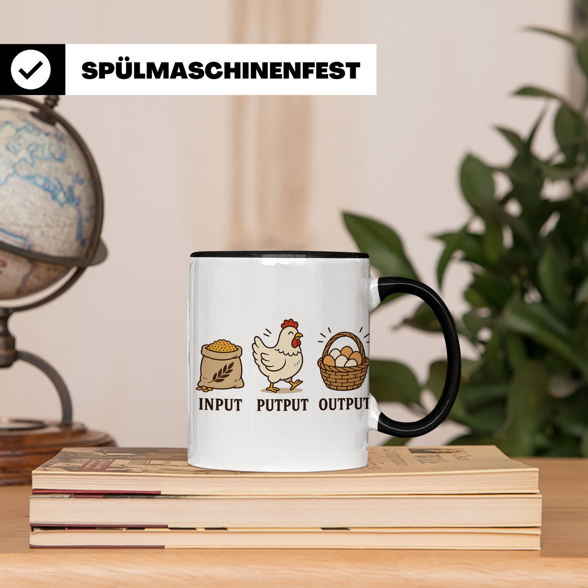 Hühner Tasse Input Putput Output - Lustiges Geschenk für Hüh – Schwarz [farbe:schwarz]