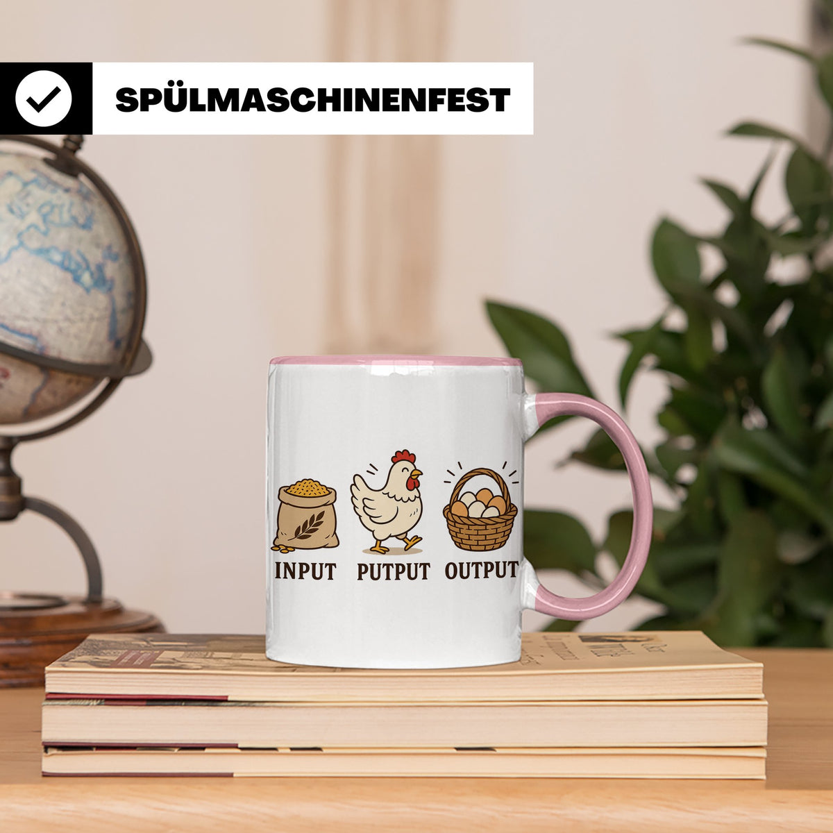 Hühner Tasse Input Putput Output - Lustiges Geschenk für Hüh – Rosa [farbe:rosa]