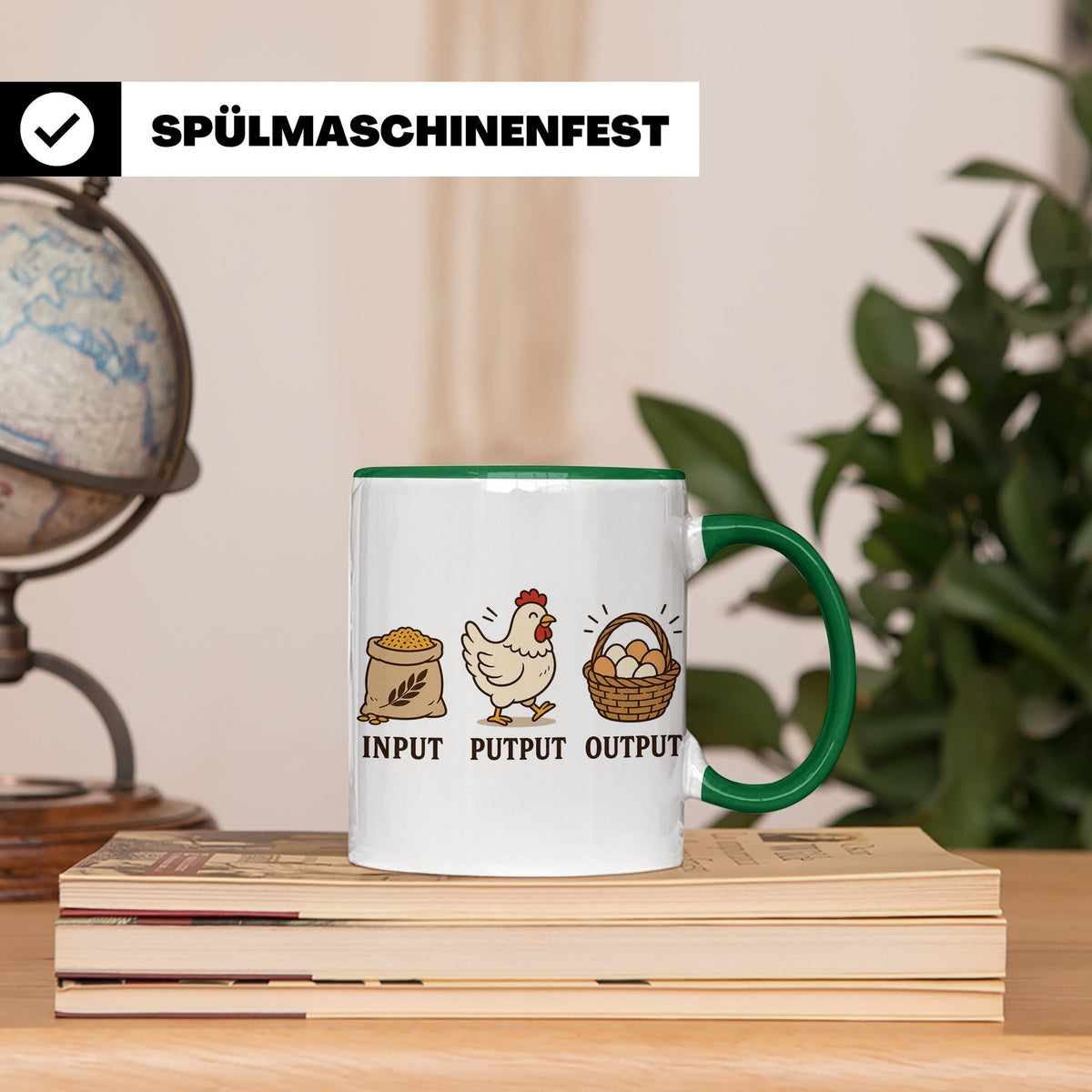 Hühner Tasse Input Putput Output - Lustiges Geschenk für Hüh – Grün [farbe:grün]