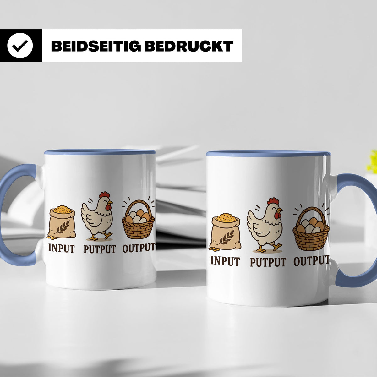 Hühner Tasse Input Putput Output - Lustiges Geschenk für Hüh – Blau [farbe:blau]