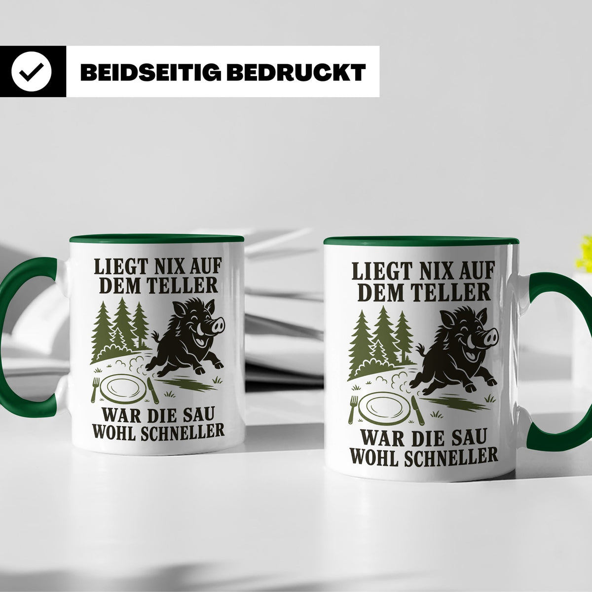 Jäger Tasse Liegt nix auf dem Teller war die Sau wohl schnel – Grün [farbe:grün]