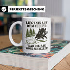 Jäger Tasse Liegt nix auf dem Teller war die Sau wohl schnel – Weiß [farbe:weiß]