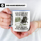 Jäger Tasse Liegt nix auf dem Teller war die Sau wohl schnel – Blau [farbe:blau]
