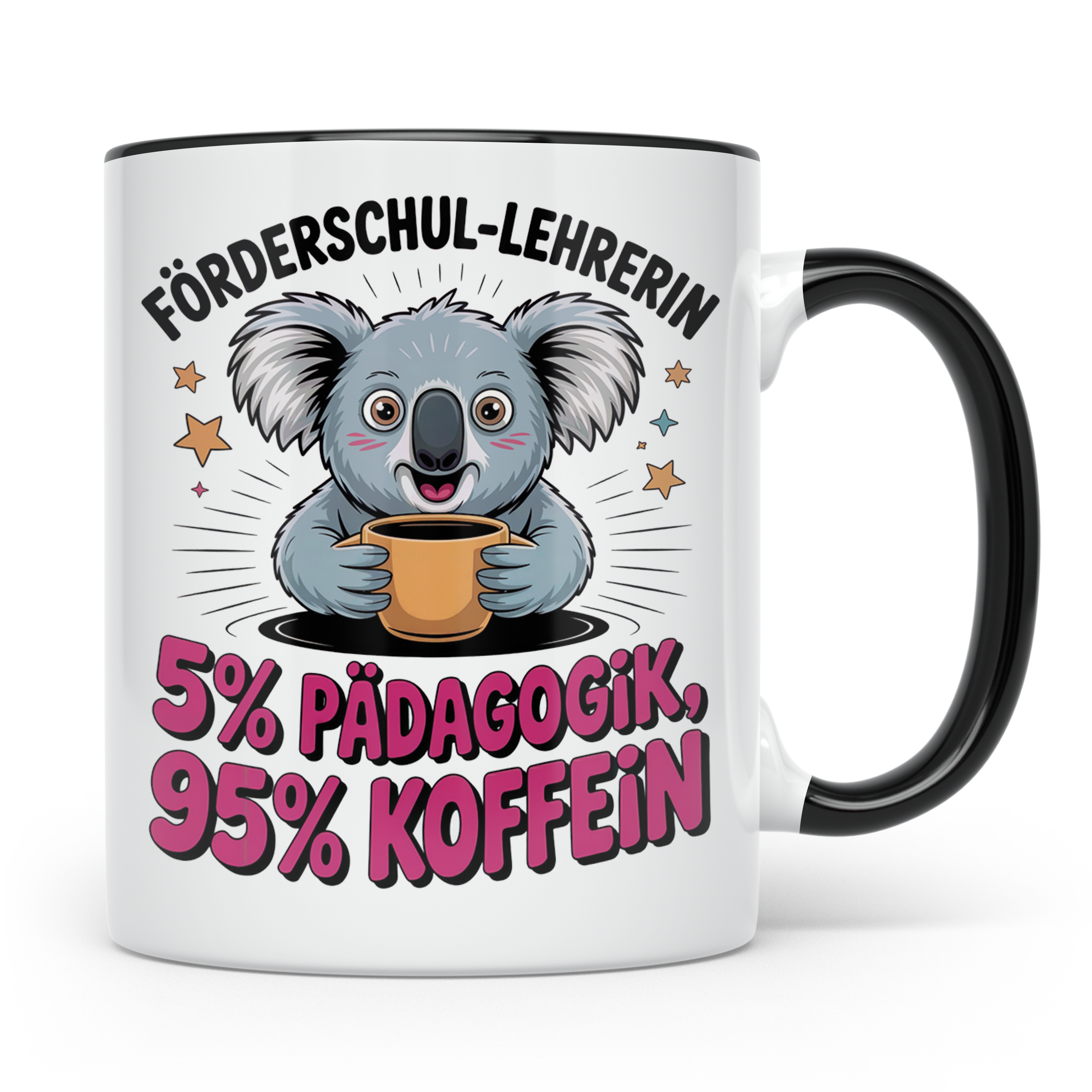 Förderschul Lehrerin Tasse - Koala mit Kaffee Pädagogik Kaff – Schwarz [farbe:schwarz]