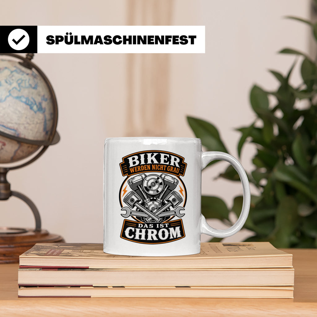 Motorrad Tasse Biker werden nicht grau das ist Chrom - Lusti – Weiß [farbe:weiß]