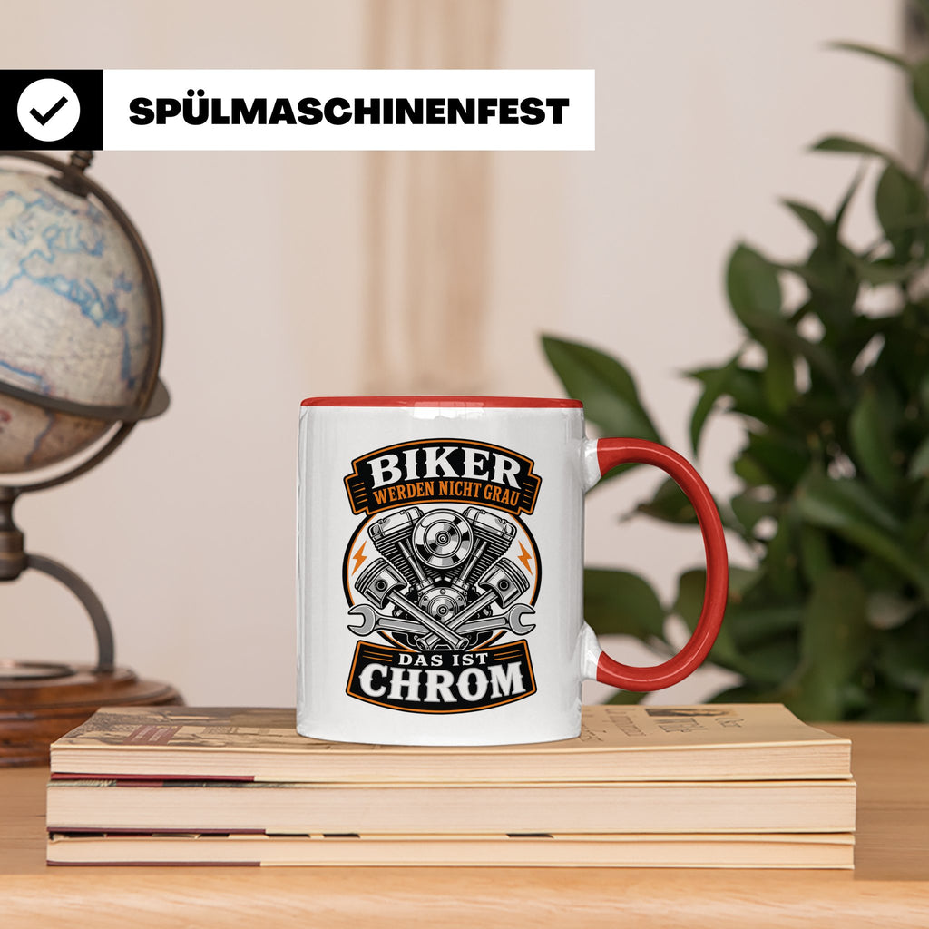 Motorrad Tasse Biker werden nicht grau das ist Chrom - Lusti – Rot [farbe:rot]