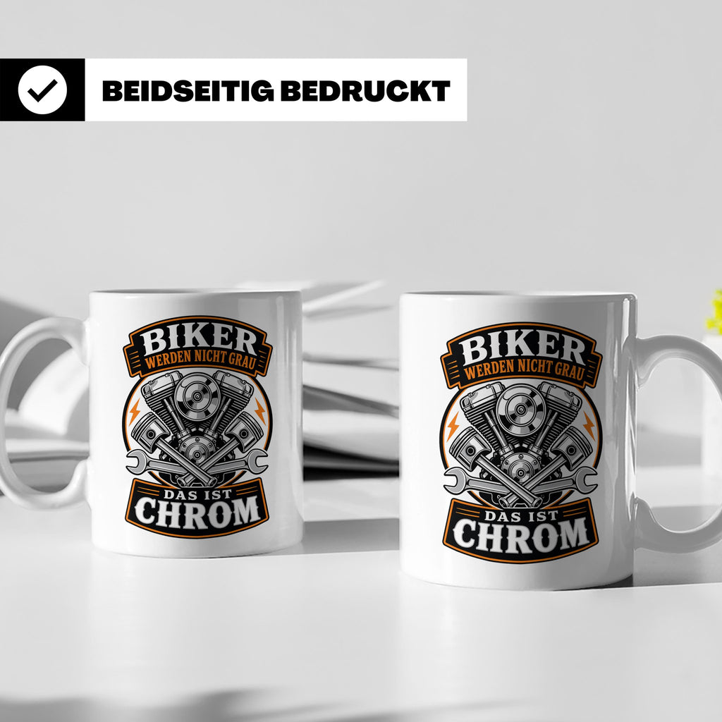 Motorrad Tasse Biker werden nicht grau das ist Chrom - Lusti – Weiß [farbe:weiß]