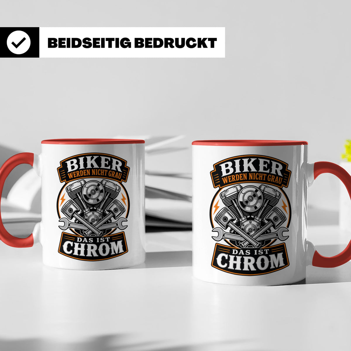 Motorrad Tasse Biker werden nicht grau das ist Chrom - Lusti – Rot [farbe:rot]