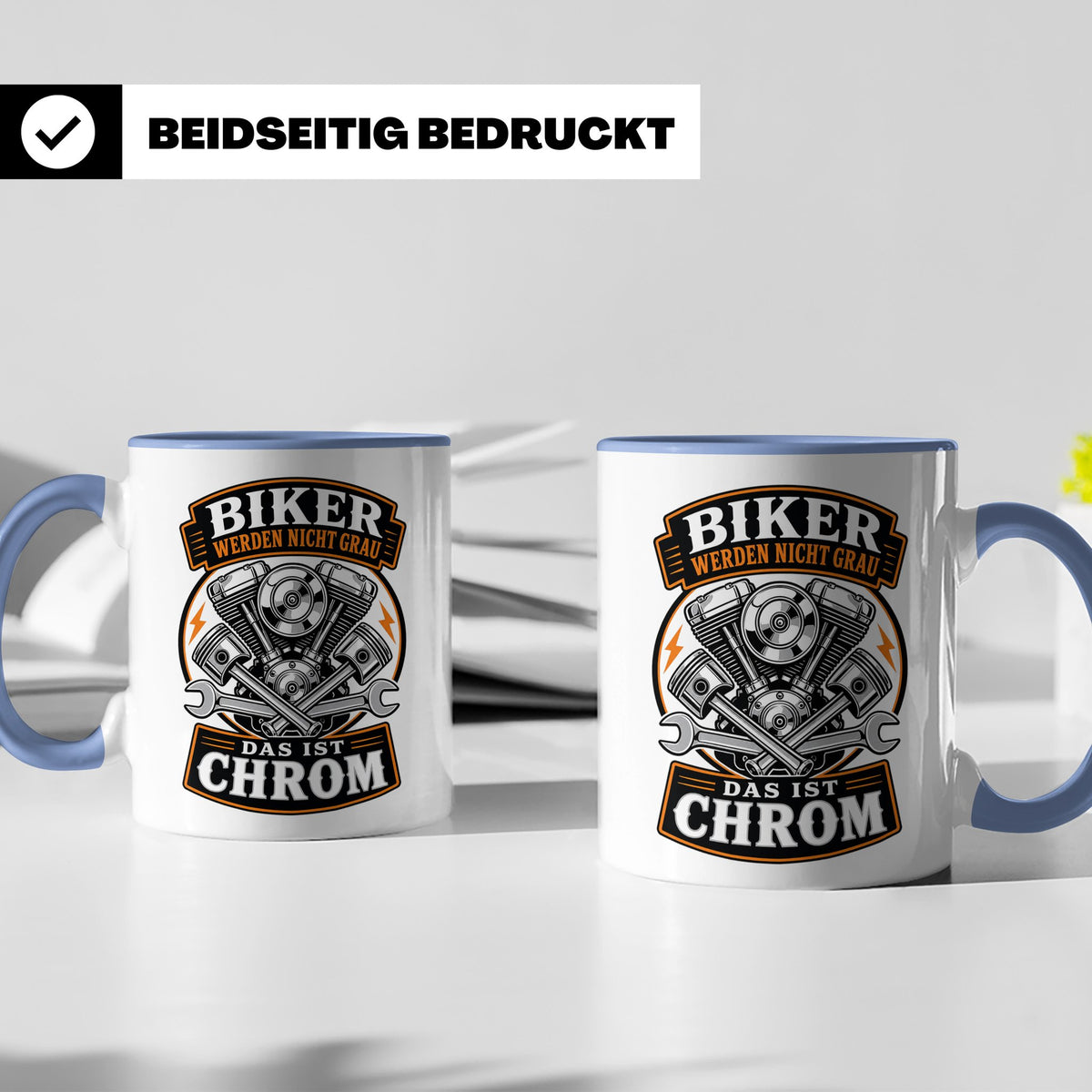 Motorrad Tasse Biker werden nicht grau das ist Chrom - Lusti – Blau [farbe:blau]