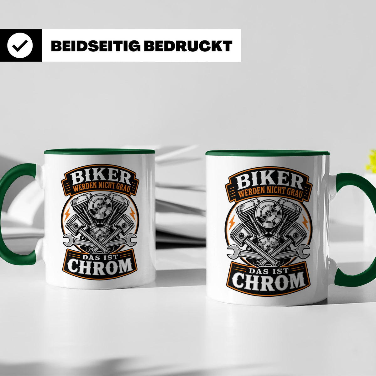 Motorrad Tasse Biker werden nicht grau das ist Chrom - Lusti – Grün [farbe:grün]