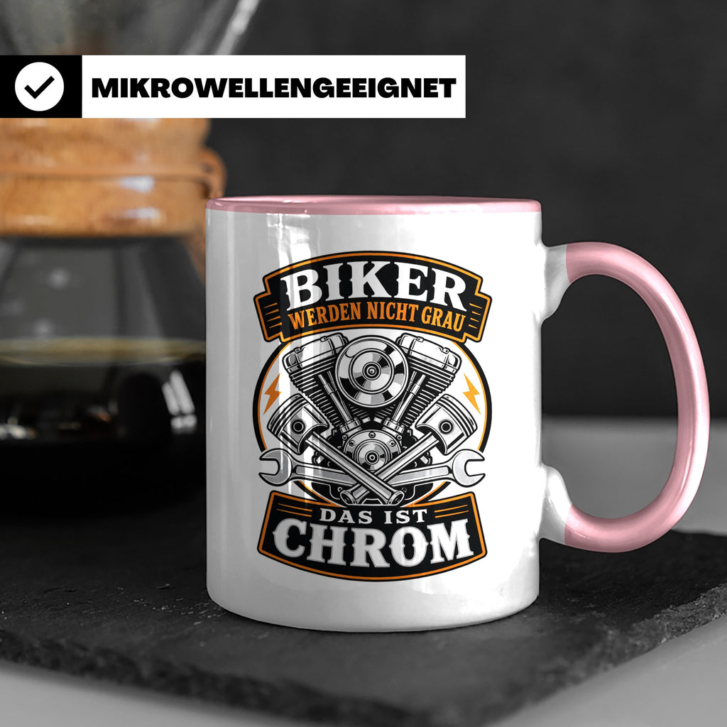Motorrad Tasse Biker werden nicht grau das ist Chrom - Lusti – Rosa [farbe:rosa]