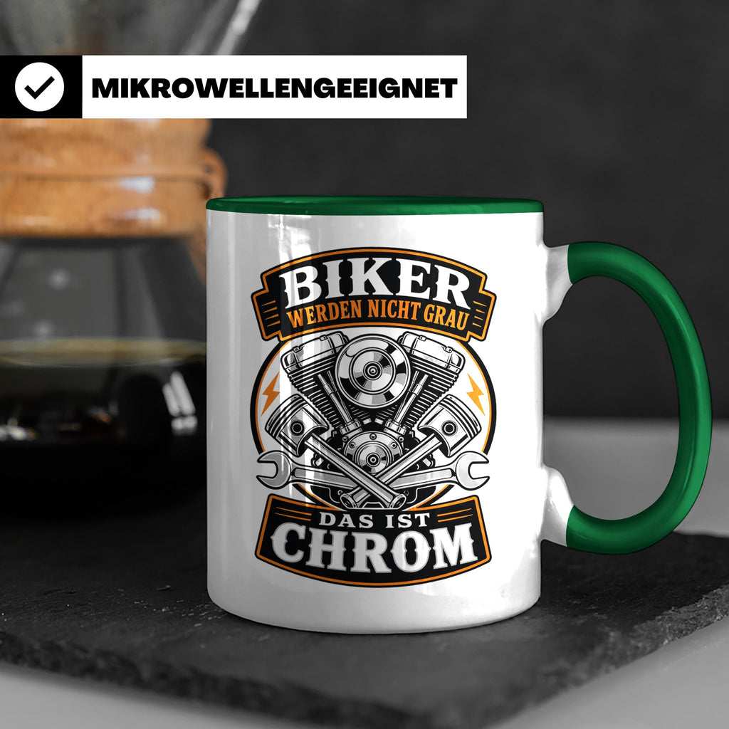 Motorrad Tasse Biker werden nicht grau das ist Chrom - Lusti – Grün [farbe:grün]