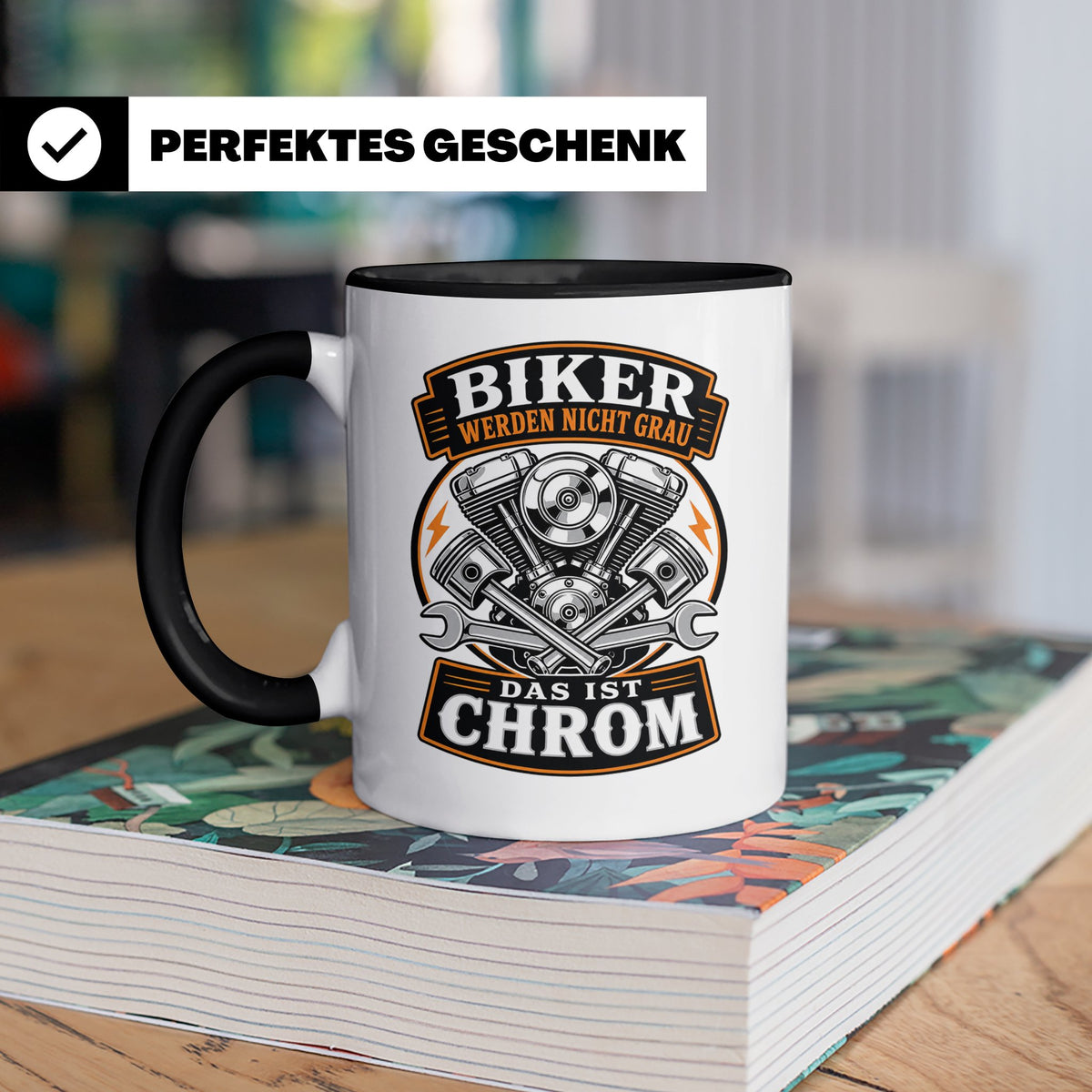Motorrad Tasse Biker werden nicht grau das ist Chrom - Lusti – Schwarz [farbe:schwarz]