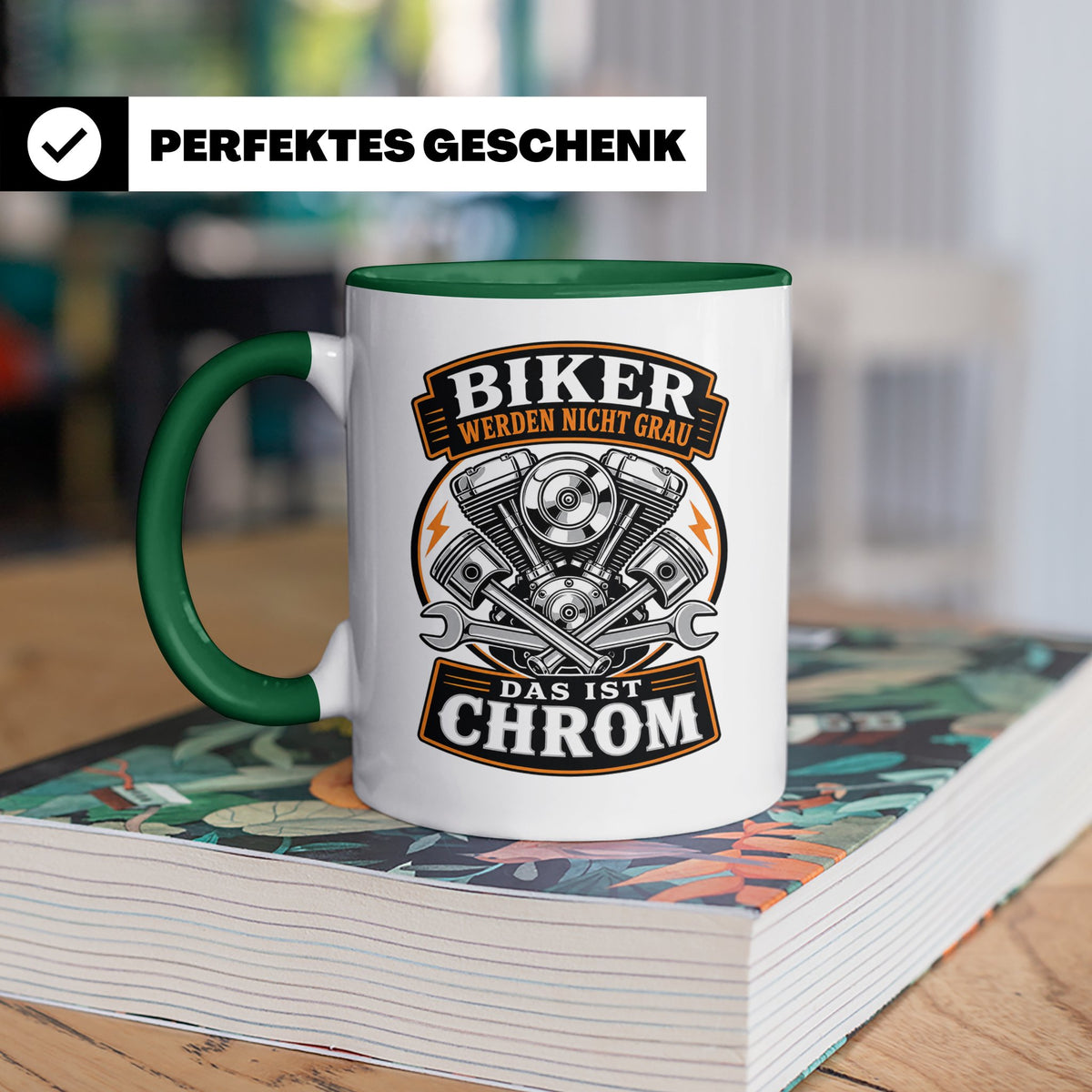 Motorrad Tasse Biker werden nicht grau das ist Chrom - Lusti – Grün [farbe:grün]