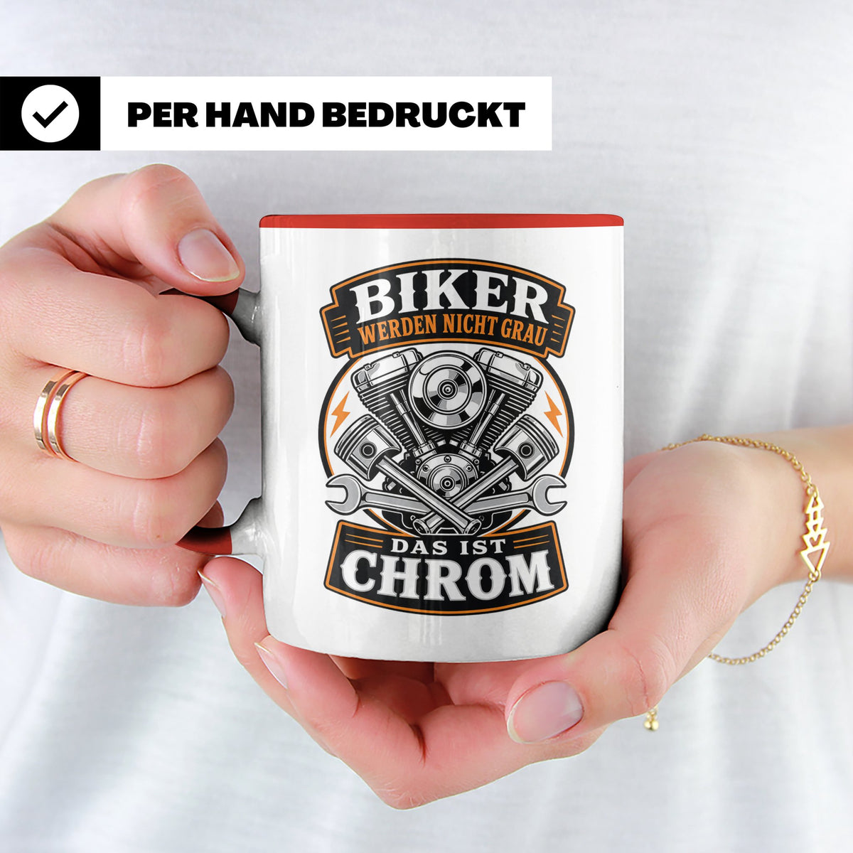 Motorrad Tasse Biker werden nicht grau das ist Chrom - Lusti – Rot [farbe:rot]