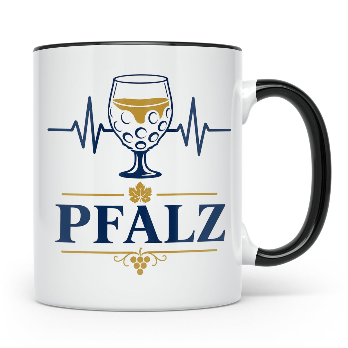 Pfalz Tasse Herzschlag Dubbeglas - Geschenk für Pfälzer Wein – Schwarz [farbe:schwarz]
