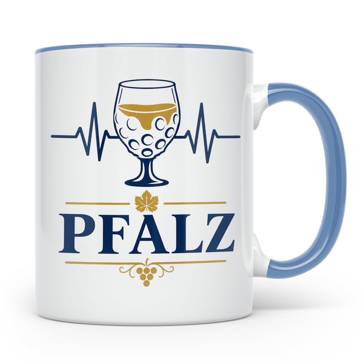 Pfalz Tasse Herzschlag Dubbeglas - Geschenk für Pfälzer Wein – Blau [farbe:blau]